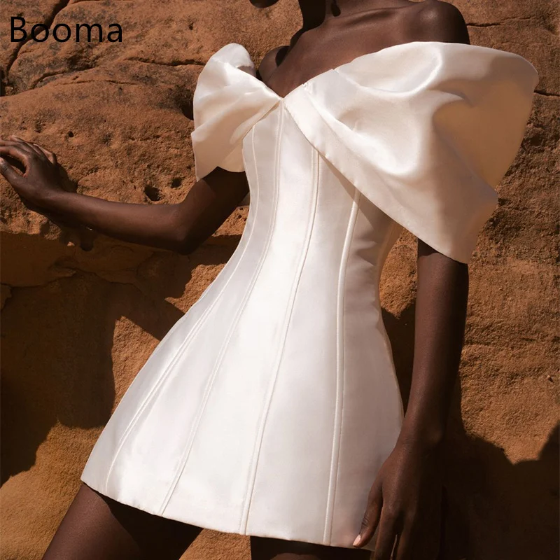 Booma Elegant A-Line Wedding Dresses Off The Shoulder Sleeveless Pleat Satin Mini Brides Gown Custom Made 2025
Booma Elegant A-Line Wedding Dresses Off The Shoulder Sleeveless Pleat Satin Mini Brides Gown Custom Made 2025