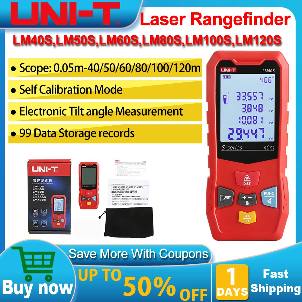 UNI-T LM40S LM50S LM60S LM80S LM100S LM120S Laser Distance Measuring Instrument / 99 data storage / 40 to 120M measurement
UNI-T LM40S LM50S LM60S LM80S LM100S LM120S Laser Distance Measuring Instrument / 99 data storage / 40 to 120M measurement