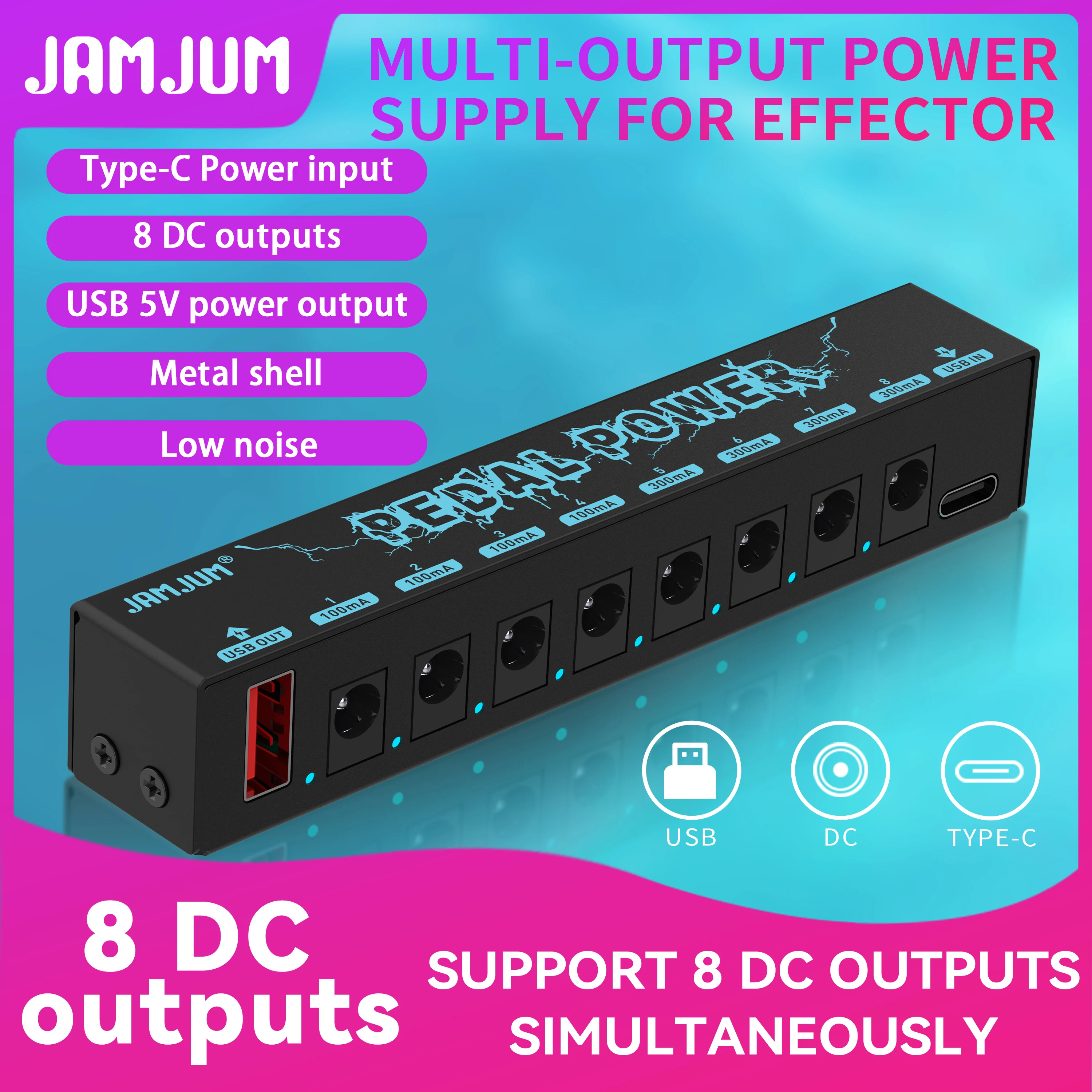 JAMJUM PW-1 Guitar Pedal Power Supply 9V 8-Isolated Output | Type-C/USB Input, Short-Circuit Saf Supply for Effect Pedal
JAMJUM PW-1 Guitar Pedal Power Supply 9V 8-Isolated Output | Type-C/USB Input, Short-Circuit Saf Supply for Effect Pedal