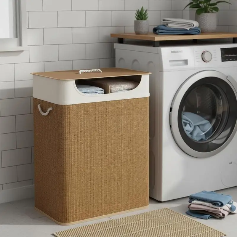 Double Laundry Basket with Lid, 100L Bamboo Laundry Hamper with Rope Handles, Washing Basket with Removable Liner for Bathroom, Bedroom, Brown
Double Laundry Basket with Lid, 100L Bamboo Laundry Hamper with Rope Handles, Washing Basket with Removable Liner for Bathroom, Bedroom, Brown