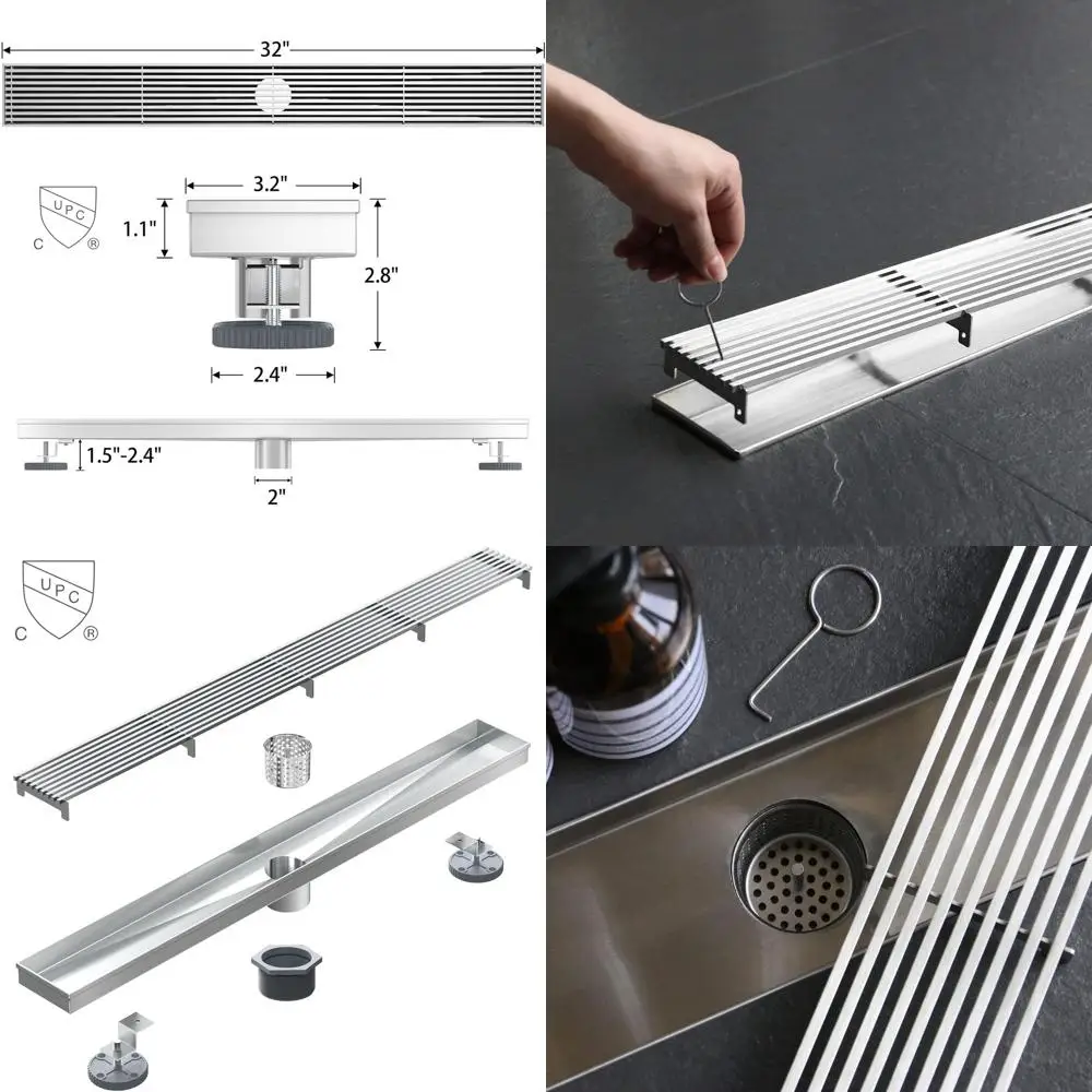 32 Rectangular Shower Drain, Brushed Nickel, 304 SS, Removable Grate, Hair Strainer Included
32 Rectangular Shower Drain, Brushed Nickel, 304 SS, Removable Grate, Hair Strainer Included