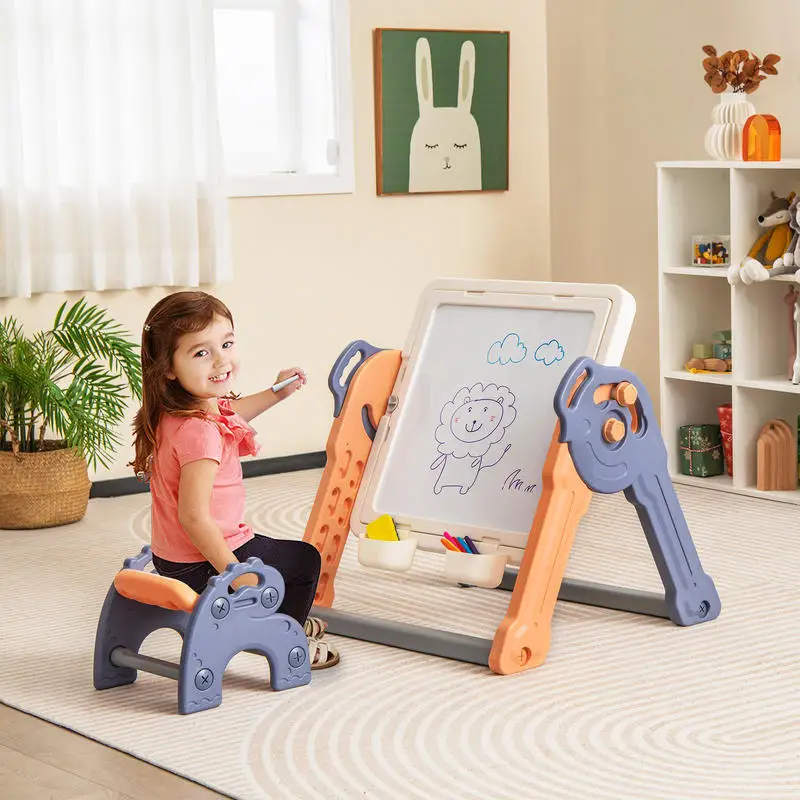 6-In-1 Folding Kids Art Easel with Reversible Building Block Tabletop
6-In-1 Folding Kids Art Easel with Reversible Building Block Tabletop