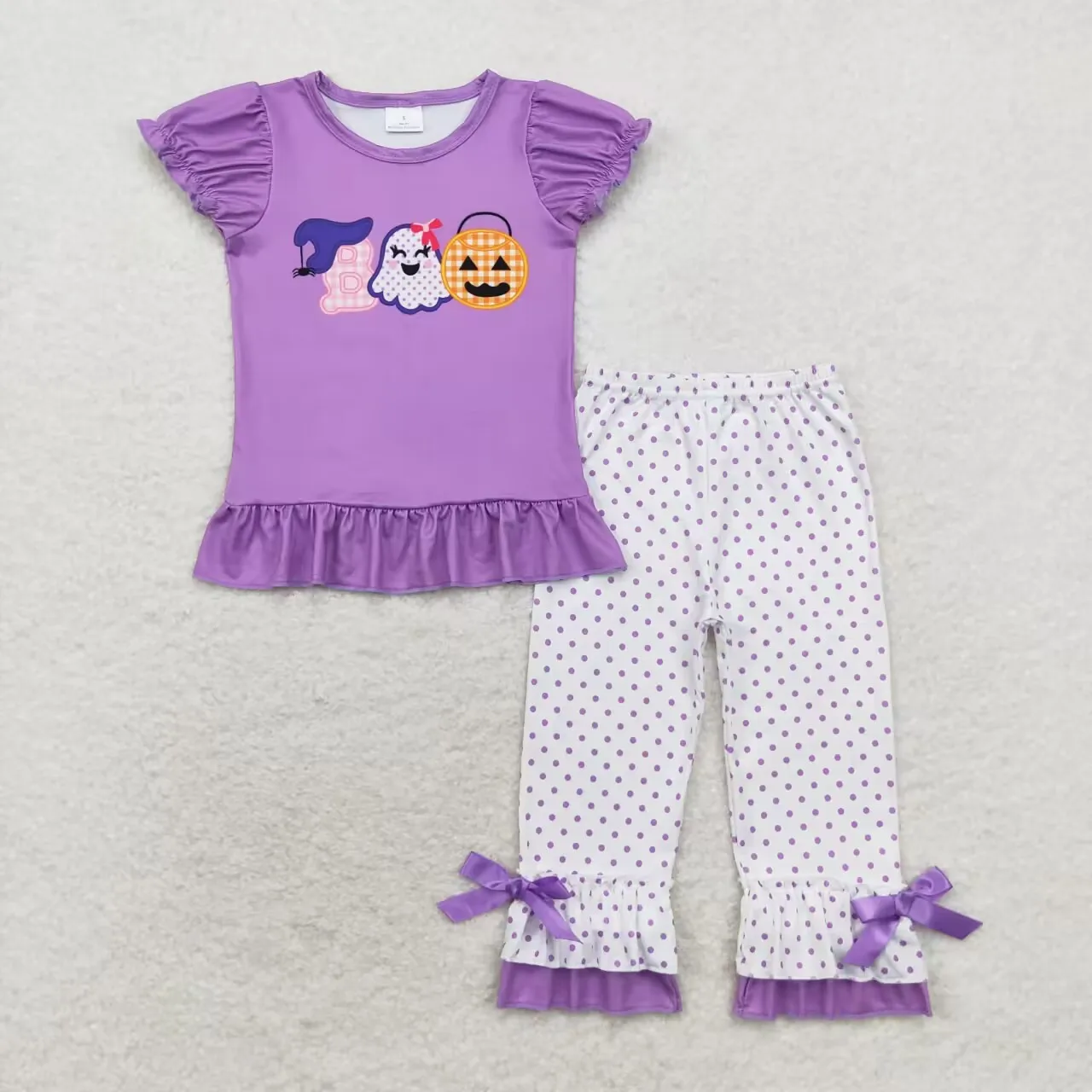 Wholesale Halloween children's costume set children's suit pumpkin print top pants two piece suit for girls
Wholesale Halloween children's costume set children's suit pumpkin print top pants two piece suit for girls