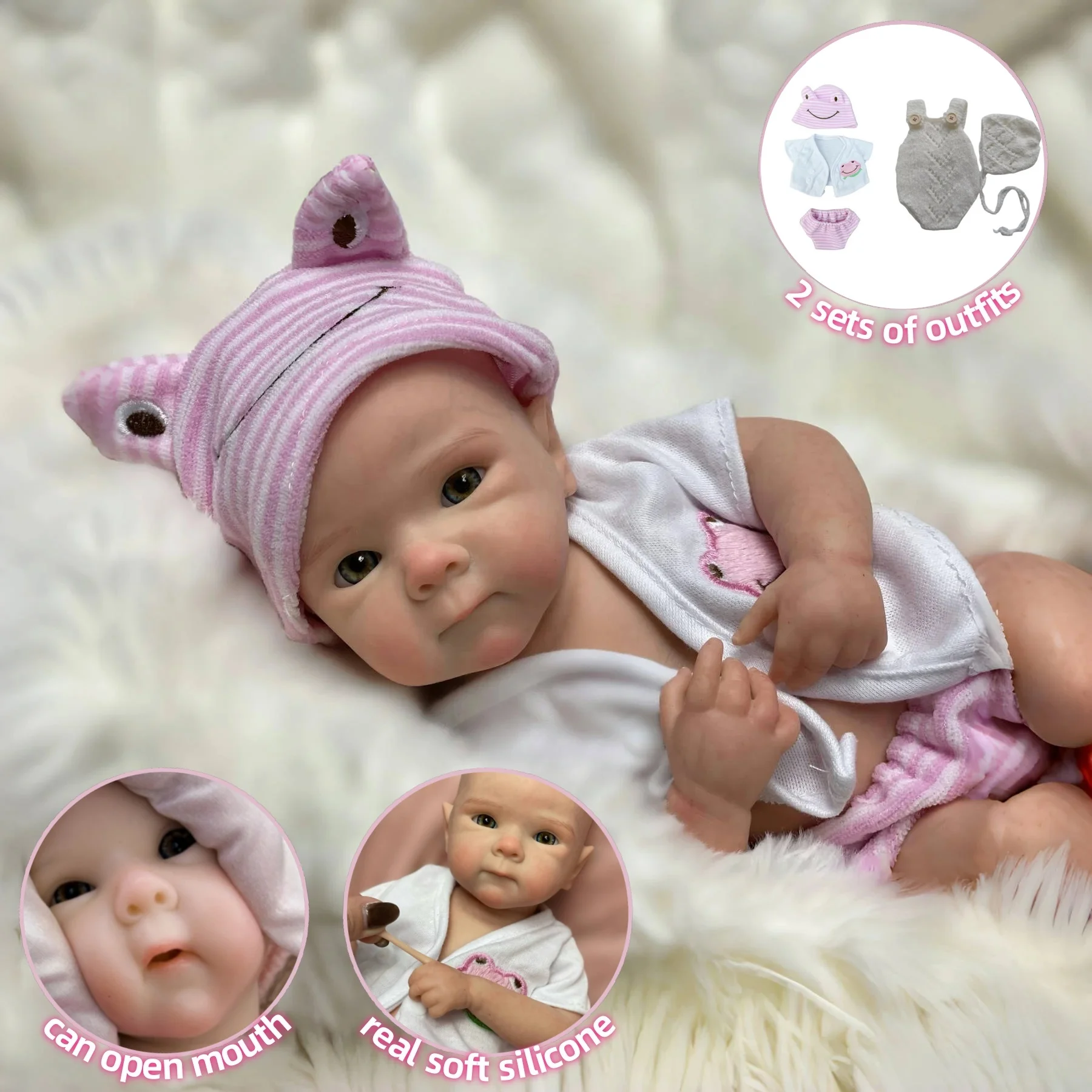 13-дюймовая силиконовая кукла Reborn с открытым ртом для девочек Bebe с двумя нарядами, моющаяся окрашенная кукла Reborn, игрушки Corpo De Silicone
13-дюймовая силиконовая кукла Reborn с открытым ртом для девочек Bebe с двумя нарядами, моющаяся окрашенная кукла Reborn, игрушки Corpo De Silicone
