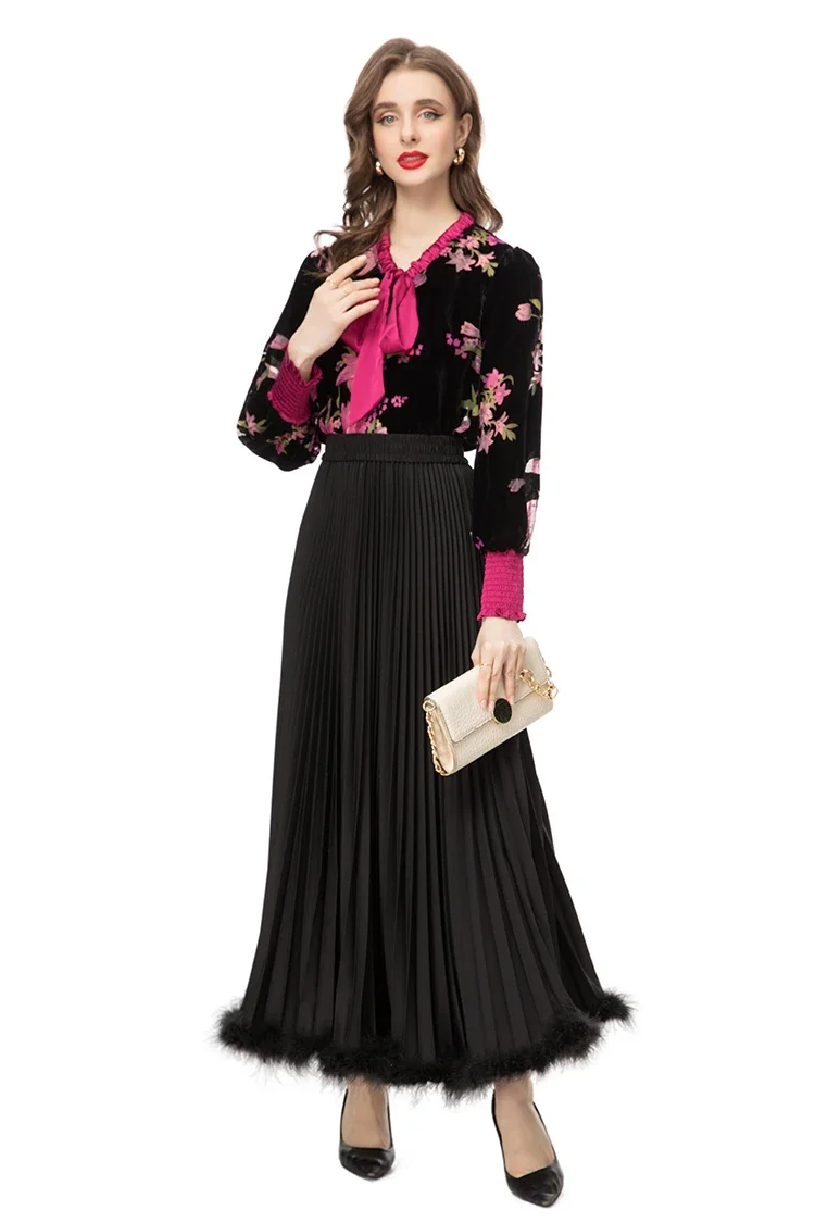 Autumn Fashion Designer Vintage Floral Print Skirt Set Women's V Neck Slim Top Long Pleated Skirt 2 Piece Set Elegant Stylish
Autumn Fashion Designer Vintage Floral Print Skirt Set Women's V Neck Slim Top Long Pleated Skirt 2 Piece Set Elegant Stylish