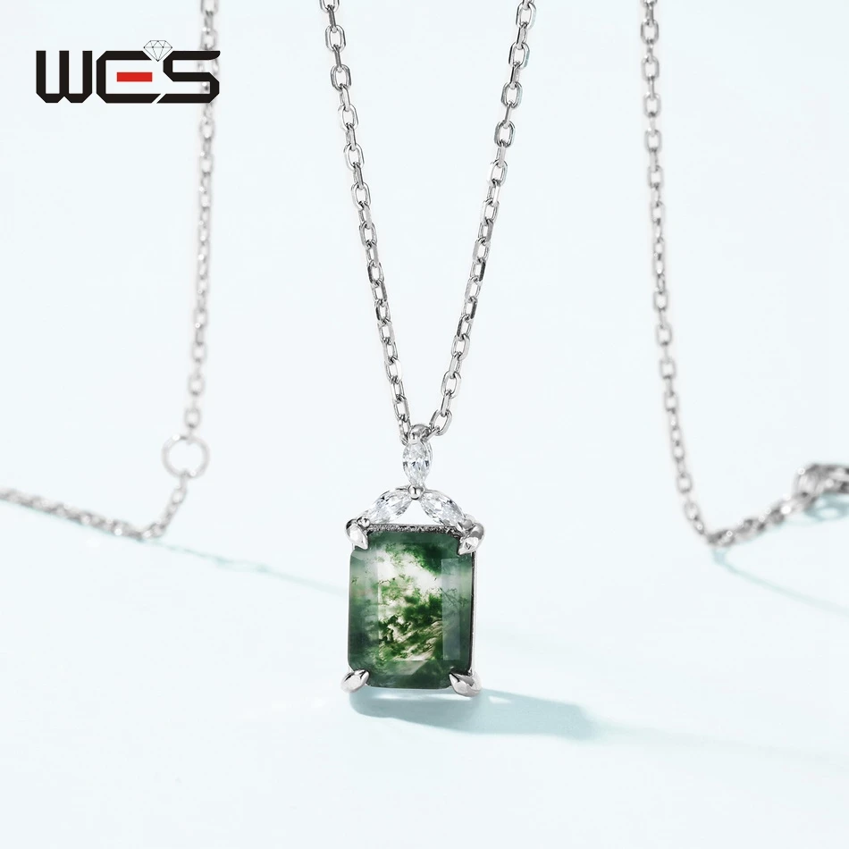 WES 925 Sterling Silver Geometric Unique Natural Moss Agate Pendant Necklace for Woman Leaf Shape Wedding Jewelry Gift Wholesale
WES 925 Sterling Silver Geometric Unique Natural Moss Agate Pendant Necklace for Woman Leaf Shape Wedding Jewelry Gift Wholesale