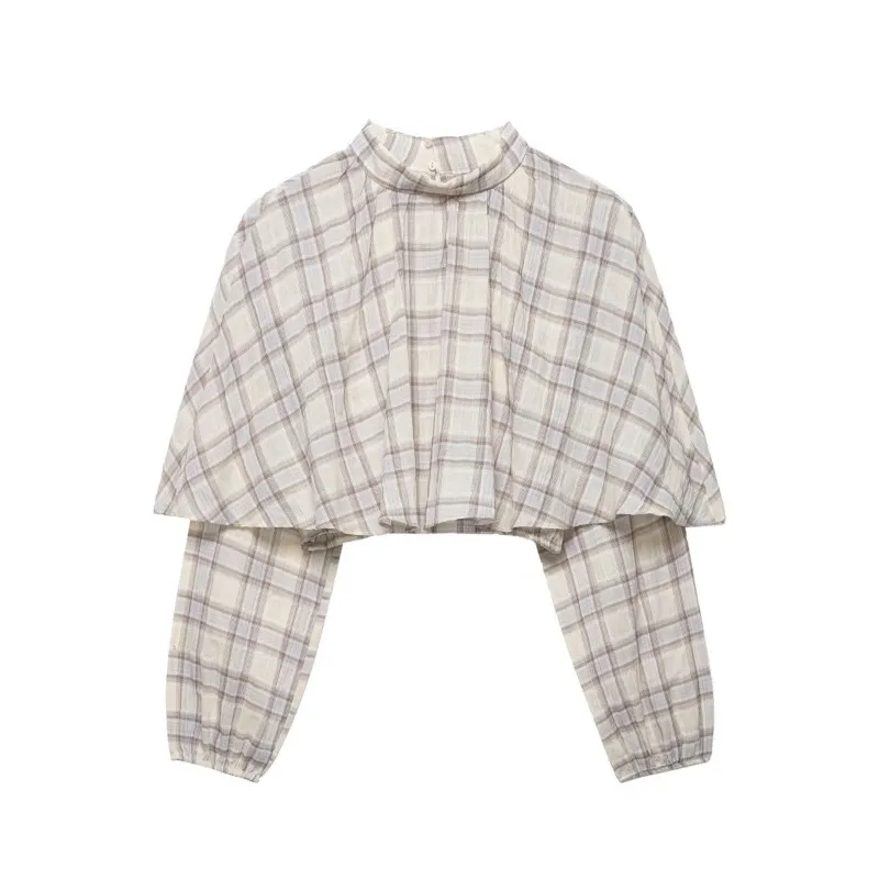 Women's Cgeck Cape Crop Top New Spring Fashion Women Short Top High Neck Long Sleeve Shirt Female Chic Tops
Women's Cgeck Cape Crop Top New Spring Fashion Women Short Top High Neck Long Sleeve Shirt Female Chic Tops