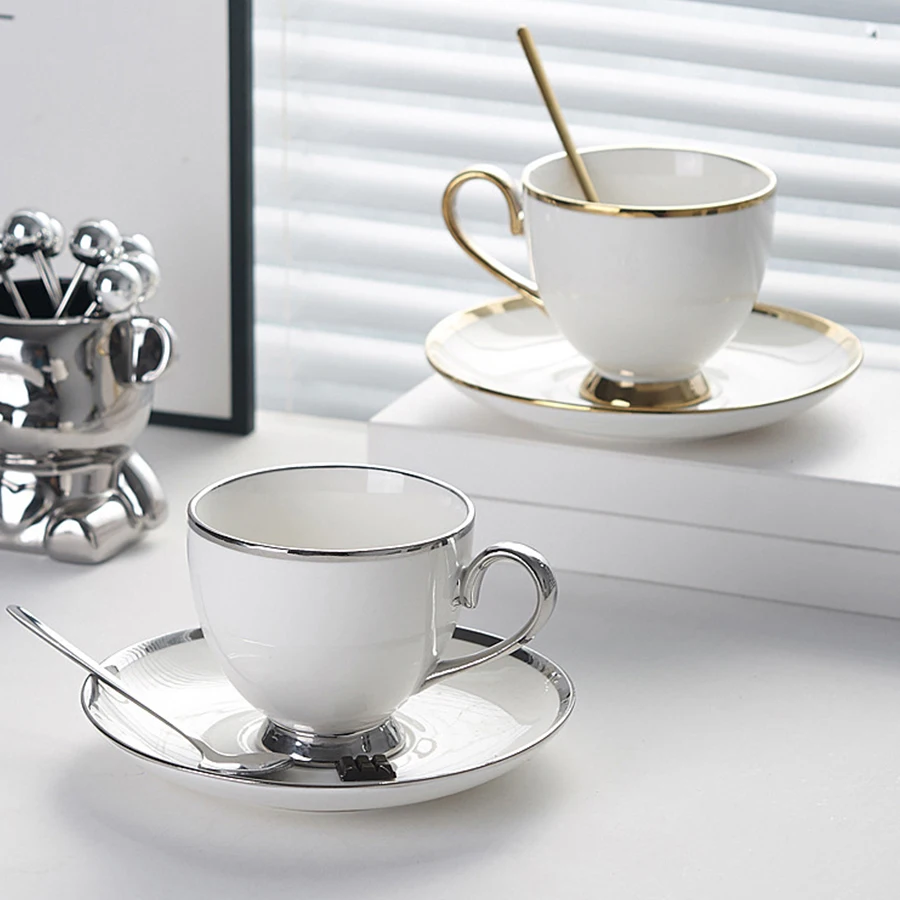 Ceramic Coffee cup and saucer set, Office New Chinese-style Silver-plated edge Afternoon Tea cup High-end Kitchen Drinkware Cups
Ceramic Coffee cup and saucer set, Office New Chinese-style Silver-plated edge Afternoon Tea cup High-end Kitchen Drinkware Cups