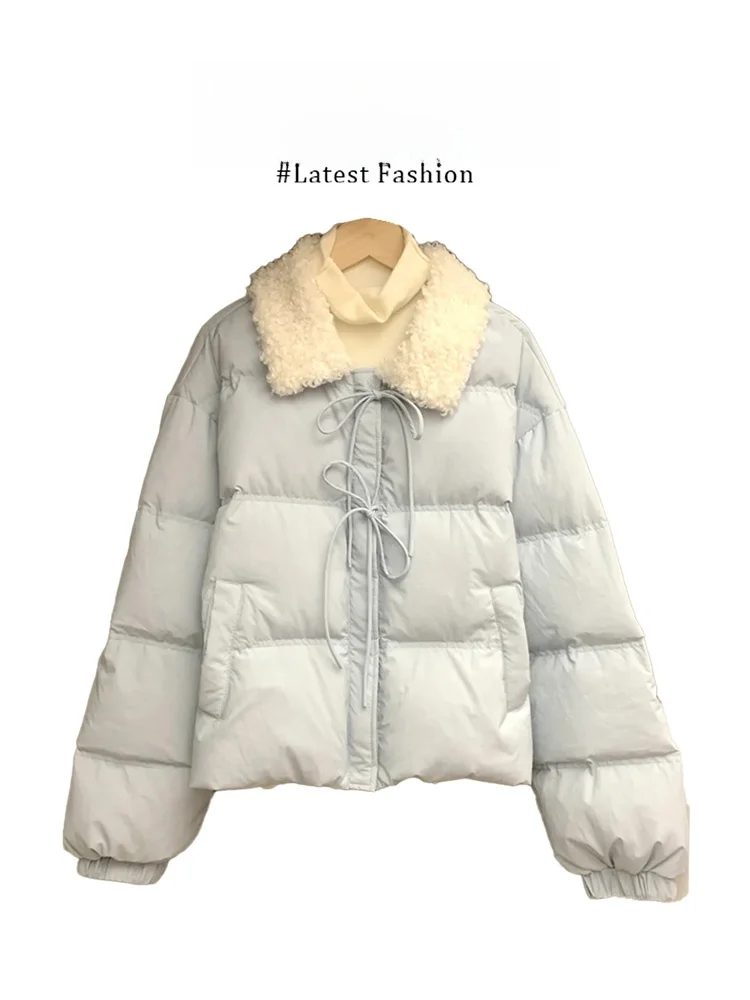 Parkyeon Blue Lamb Fur Collar Short Cotton Jacket Women's Winter New Style Small Size Belted Bread Sweet School Style Loose Fit
Parkyeon Blue Lamb Fur Collar Short Cotton Jacket Women's Winter New Style Small Size Belted Bread Sweet School Style Loose Fit
