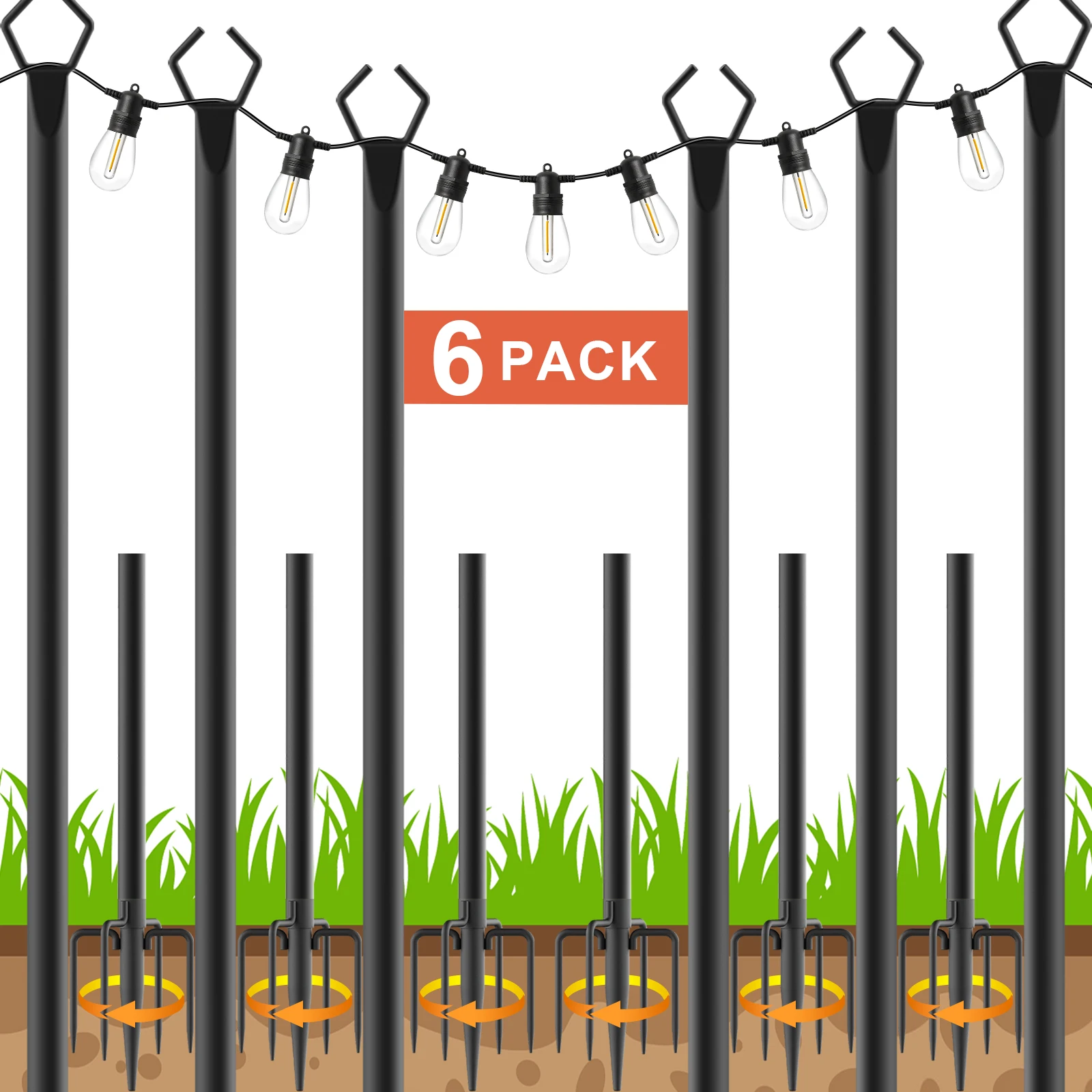 6 Pack 10FT & 120Inch Metal String Light Poles with Ground Fork Heavy Duty Outdoor Hanging Light Stand for Patio Deck Backyard Garden Wedding Festoon Globe String Lights Support Pole
6 Pack 10FT & 120Inch Metal String Light Poles with Ground Fork Heavy Duty Outdoor Hanging Light Stand for Patio Deck Backyard Garden Wedding Festoon Globe String Lights Support Pole
