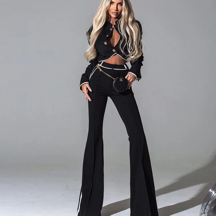 Fashion Matching Set Women 2 Piece Outfit Long Sleeve Crop Top High Waist Flared Pants Jumpsuit Playsuit Spring Summer
Fashion Matching Set Women 2 Piece Outfit Long Sleeve Crop Top High Waist Flared Pants Jumpsuit Playsuit Spring Summer