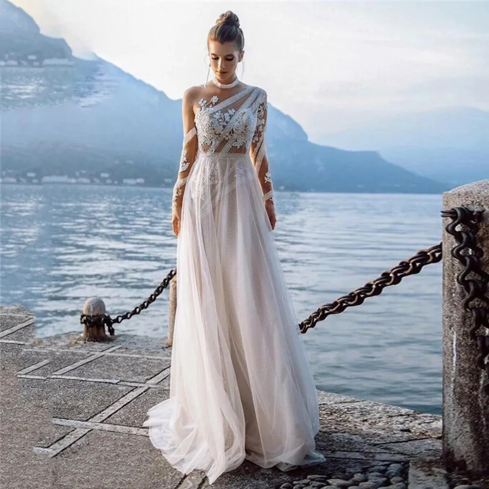 Elegant Wedding Dresses Long Sleeve One Shoulder Lace Appliques Gowns Organza Chapel Train Formal Occasion Beach Bridal Dress
Elegant Wedding Dresses Long Sleeve One Shoulder Lace Appliques Gowns Organza Chapel Train Formal Occasion Beach Bridal Dress