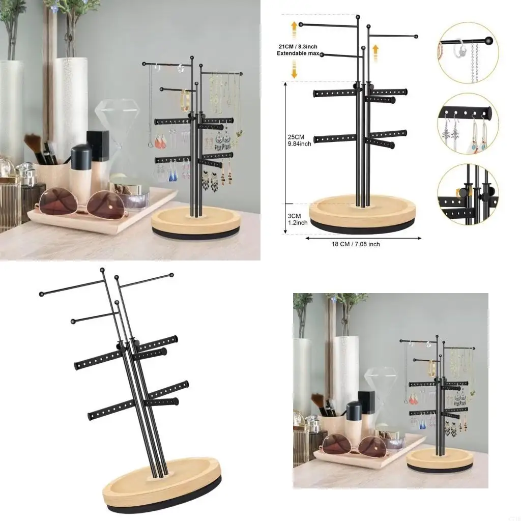360 Rotating Jewelry Accessories Holder Modern Wooden Iron Display Rack For Necklaces Earrings Shop Exhibition
360 Rotating Jewelry Accessories Holder Modern Wooden Iron Display Rack For Necklaces Earrings Shop Exhibition