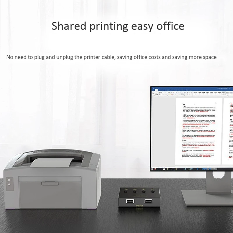 Popular USB Printer Sharing Device 4 Computers Sharing 2 Printers 4 in 2 Out Switch Support Printer U Disk, Keyboard, Mouse
Popular USB Printer Sharing Device 4 Computers Sharing 2 Printers 4 in 2 Out Switch Support Printer U Disk, Keyboard, Mouse