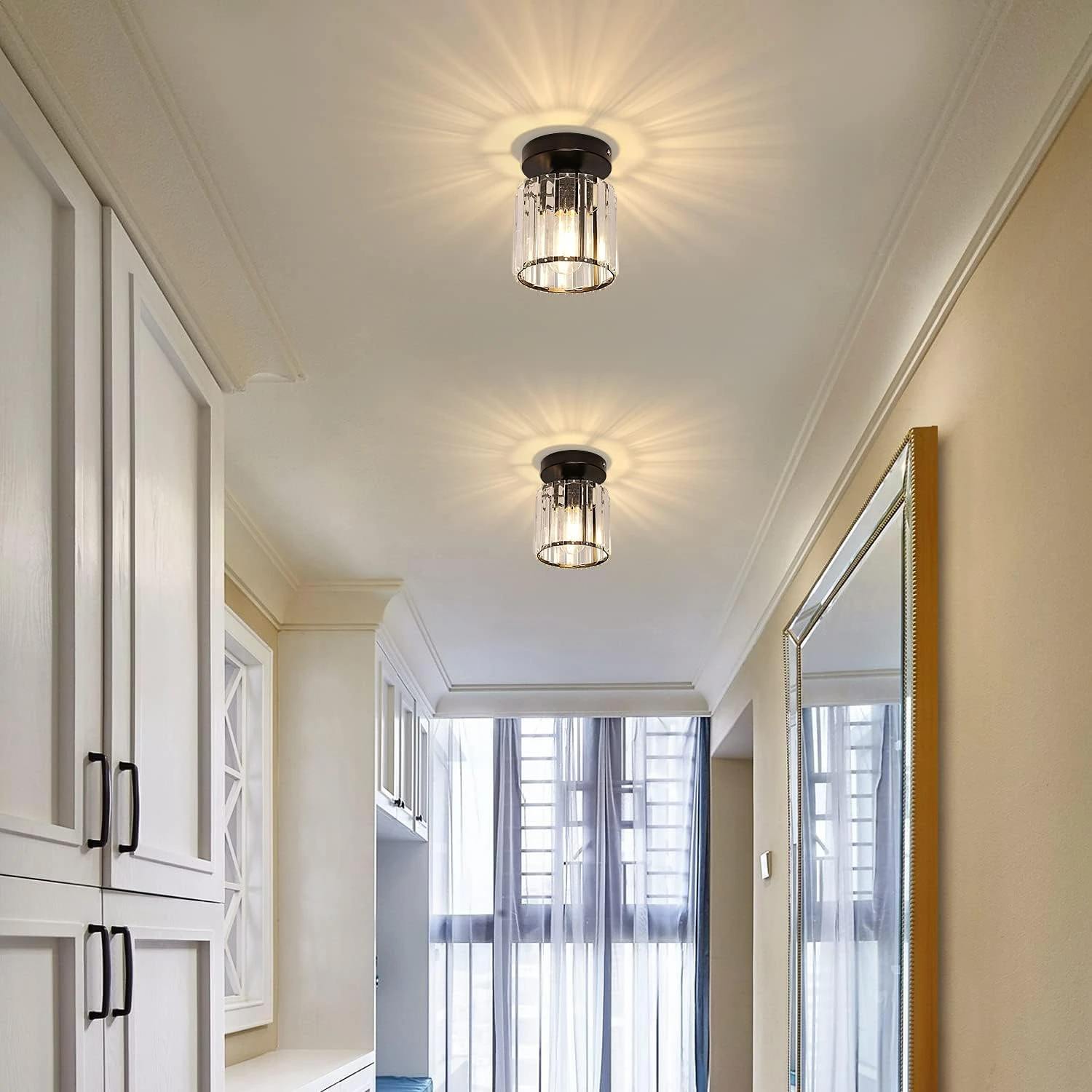 Elegant and chic modern crystal gold semi flush mount ceiling light fixture with E26 socket for entryway, hallway, bedroom, livi
Elegant and chic modern crystal gold semi flush mount ceiling light fixture with E26 socket for entryway, hallway, bedroom, livi