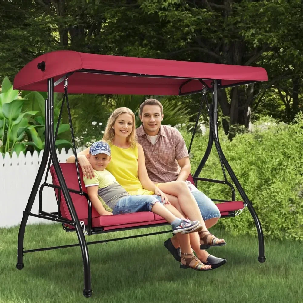 3-Seat Patio Swing Chair, Converting Canopy Swing, Outdoor Patio Porch with Adjustable Canopy, Removable Thick Cushion
3-Seat Patio Swing Chair, Converting Canopy Swing, Outdoor Patio Porch with Adjustable Canopy, Removable Thick Cushion