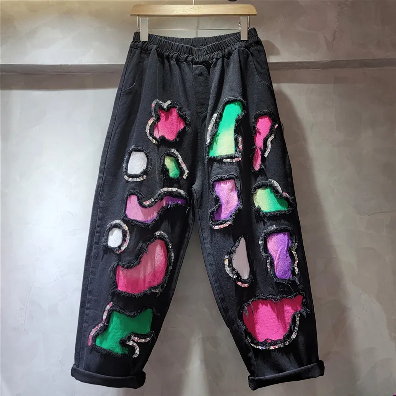 Casual Pants for Women 2025 Spring New Elastic Waist Loose plus Size Heavy Industry Patch Sequined Cropped
Casual Pants for Women 2025 Spring New Elastic Waist Loose plus Size Heavy Industry Patch Sequined Cropped