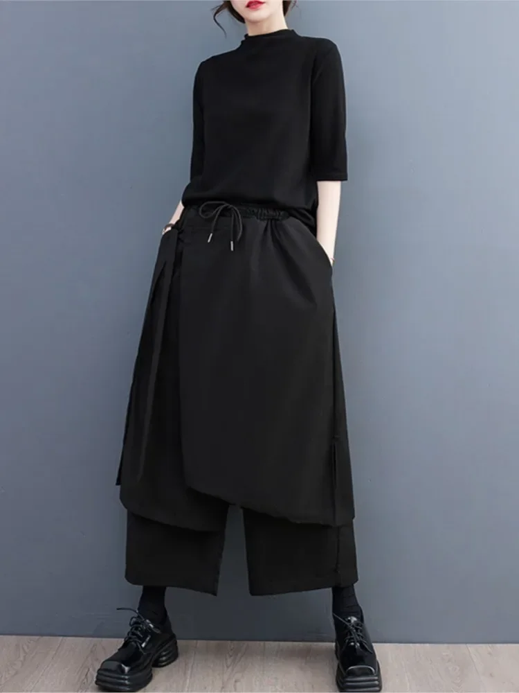 Summer High Waist Wide Leg Pants Women New Japanese Korean Style Casual Loose Black irregular Trousers Woman Crop Pants E7965
Summer High Waist Wide Leg Pants Women New Japanese Korean Style Casual Loose Black irregular Trousers Woman Crop Pants E7965