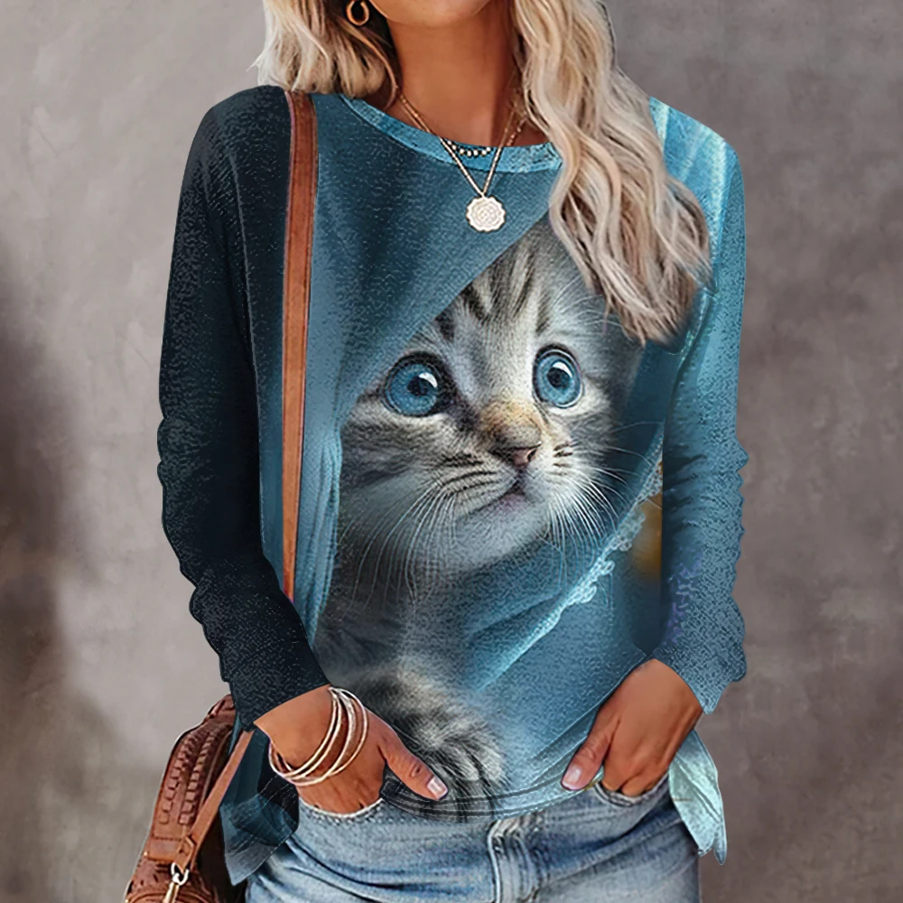 Cartoon Women's Long-Sleeved T-Shirt Fashionable Autumn Round Neck Long-Sleeved Top Cat Print OverSize Women's Clothing
Cartoon Women's Long-Sleeved T-Shirt Fashionable Autumn Round Neck Long-Sleeved Top Cat Print OverSize Women's Clothing