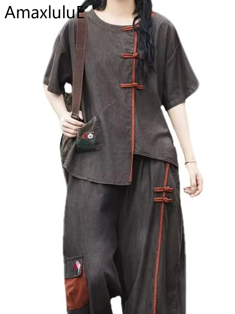 Amax luluE Summer Fashion Suits Womens Denim 2 Pieces Sets Vintage Tops And Pants Loose T-shirts Casual Jeans Embroidery Outfits
Amax luluE Summer Fashion Suits Womens Denim 2 Pieces Sets Vintage Tops And Pants Loose T-shirts Casual Jeans Embroidery Outfits