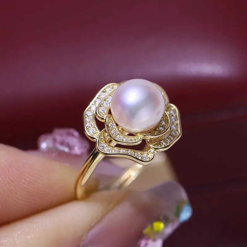 MeiBaPJ 8mm Natural Nearround Pearls Fashion Golden Flower Ring DIY 925 Silver Holder Setting Fine Wedding Jewelry for Women
MeiBaPJ 8mm Natural Nearround Pearls Fashion Golden Flower Ring DIY 925 Silver Holder Setting Fine Wedding Jewelry for Women