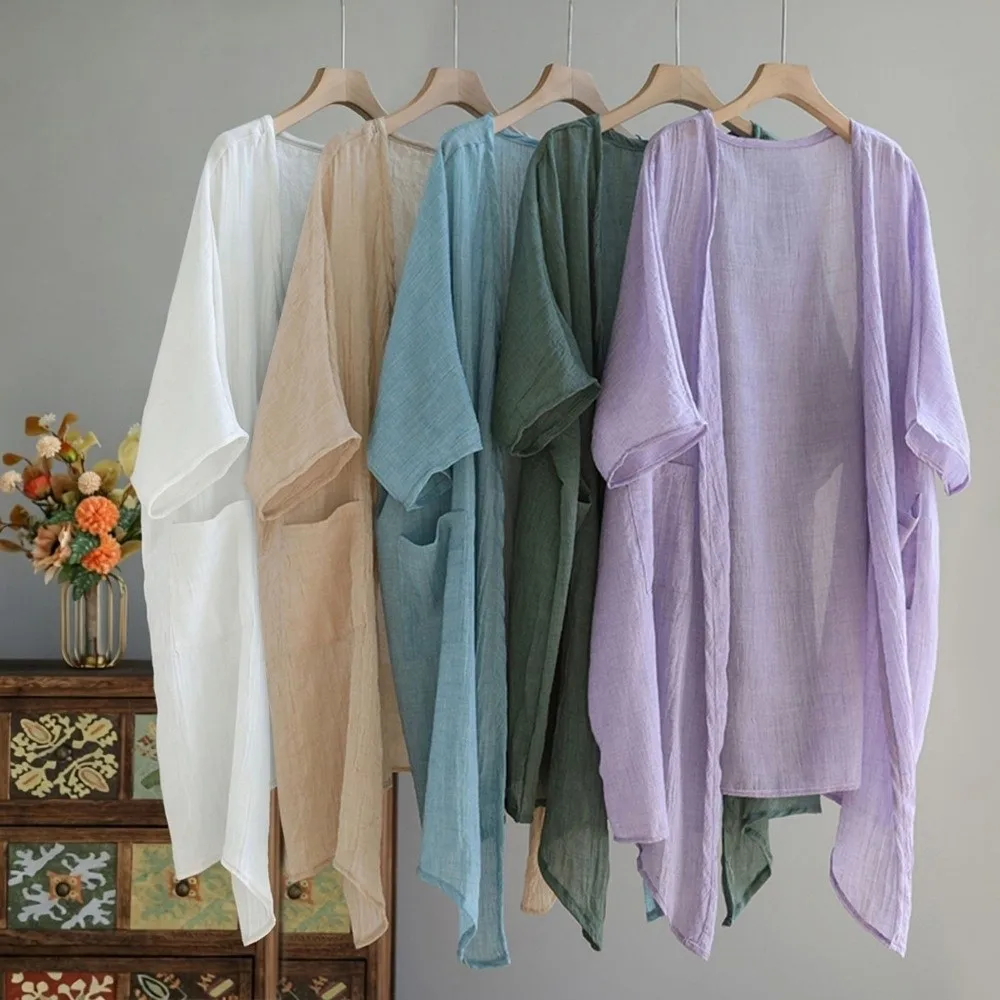 Basic Short Sleeved Linen Cardigan Sunscreen Cover Front Opening Summer Shirt Loose Simple Long Shawl Summer Wear
Basic Short Sleeved Linen Cardigan Sunscreen Cover Front Opening Summer Shirt Loose Simple Long Shawl Summer Wear