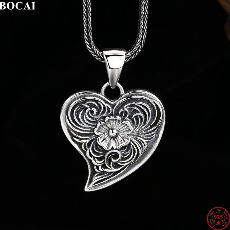 BOCAI S925 Sterling Silver Pendant for Men Women Retro Peach Heart Shaped Retro Rose Pattern Fashion Trendy Jewelry Wholesale
BOCAI S925 Sterling Silver Pendant for Men Women Retro Peach Heart Shaped Retro Rose Pattern Fashion Trendy Jewelry Wholesale