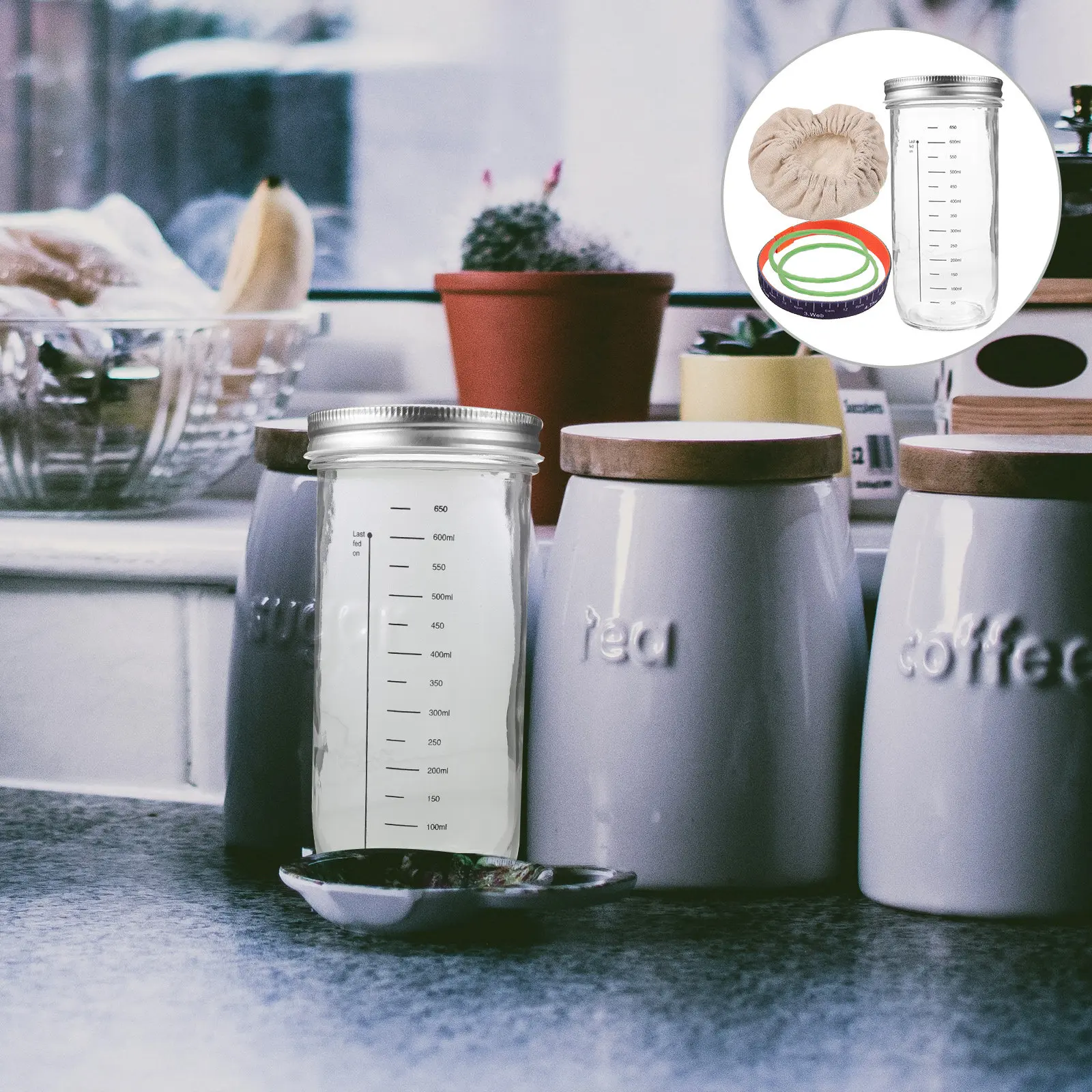 Набор стеклянных банок для закваски с мерной крышкой для ферментации, выпечки и домашнего хранения
Набор стеклянных банок для закваски с мерной крышкой для ферментации, выпечки и домашнего хранения