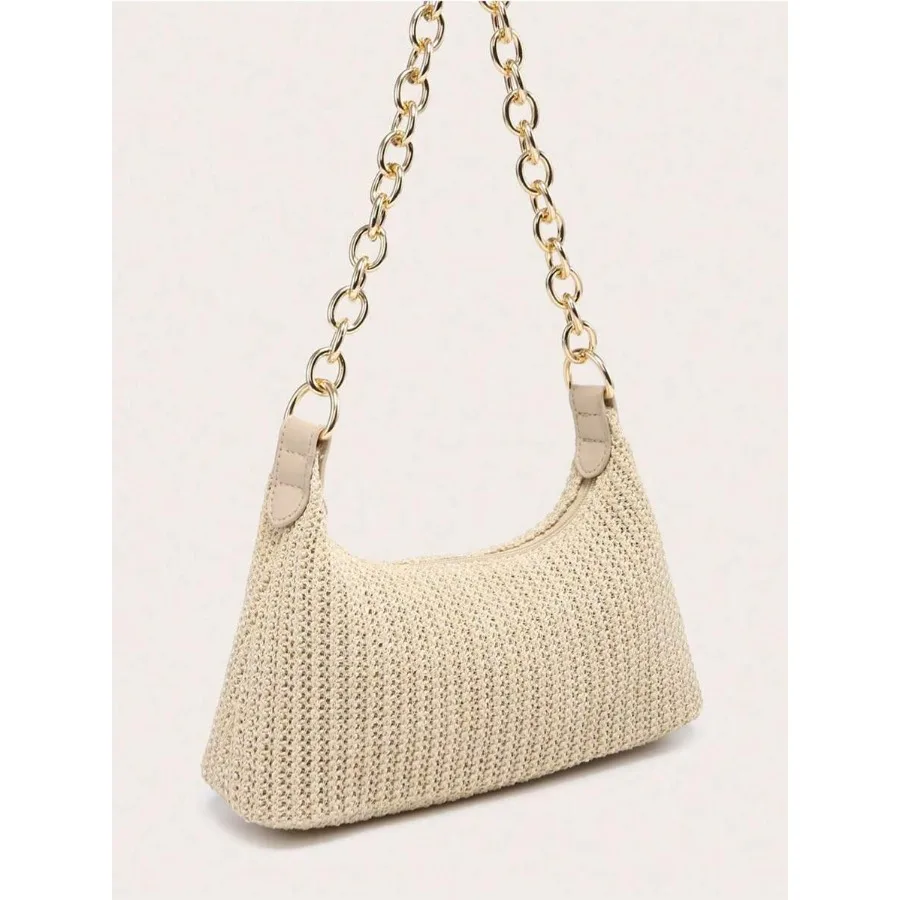 1 Pc Women's Apricot Straw Woven Metal Chain Casual Roomy Beach Vacation Style Shoulder Underarm Tote Bag, Eye-Catching Beach B
1 Pc Women's Apricot Straw Woven Metal Chain Casual Roomy Beach Vacation Style Shoulder Underarm Tote Bag, Eye-Catching Beach B