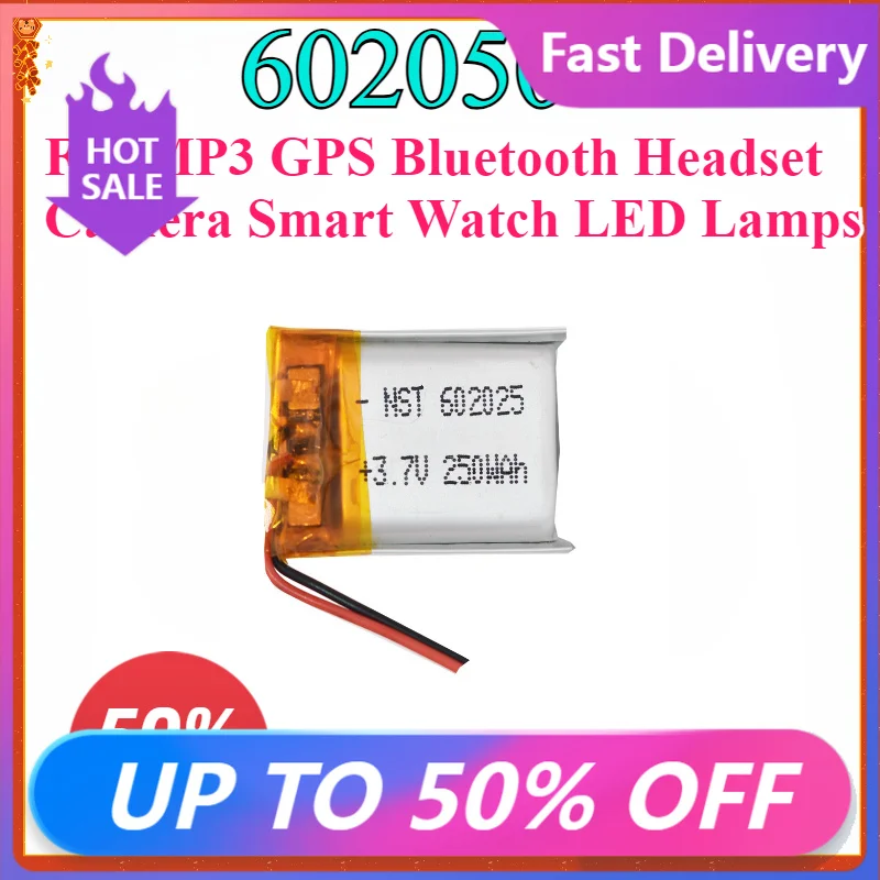 New 3.7V 250mAh Lithium Polymer Li-po Rechargeable Battery 602025 For MP3 GPS Bluetooth Headset Camera Smart Watch LED Lamps
New 3.7V 250mAh Lithium Polymer Li-po Rechargeable Battery 602025 For MP3 GPS Bluetooth Headset Camera Smart Watch LED Lamps