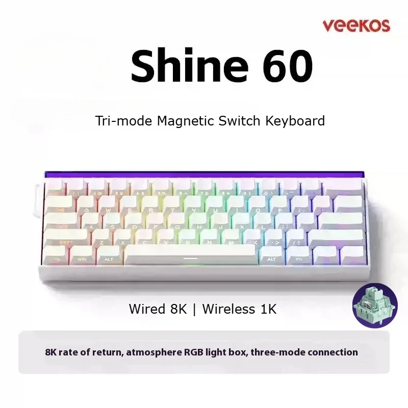 Игровая клавиатура Veekos Shin60 HE с эффектом зала 0,01 мм, быстрая точность триггера 8K Bluetooth 2,4 г, беспроводная игровая клавиатура для киберспорта
Игровая клавиатура Veekos Shin60 HE с эффектом зала 0,01 мм, быстрая точность триггера 8K Bluetooth 2,4 г, беспроводная игровая клавиатура для киберспорта