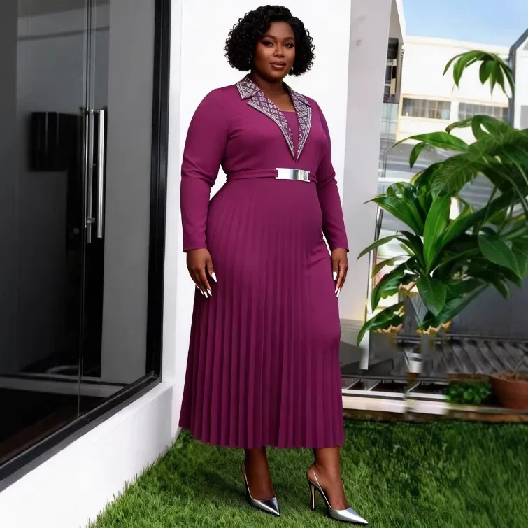 Plus-size Women's Collared Dress, Long-sleeved, Waist-cinching, Slimming, Elegant, Suitable For Parties And Work, Pleated Long
Plus-size Women's Collared Dress, Long-sleeved, Waist-cinching, Slimming, Elegant, Suitable For Parties And Work, Pleated Long