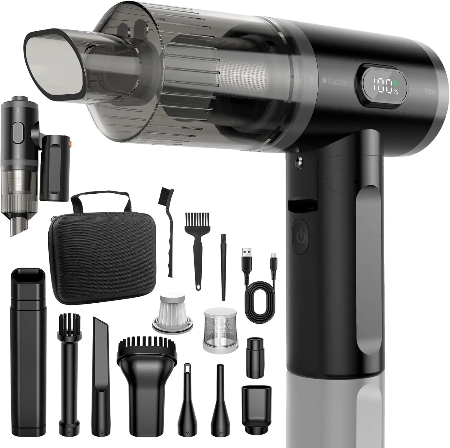 Ручной пылесос 11000PA с цифровым дисплеем, беспроводной портативный автомобильный пылесос с бесщеточным двигателем
Ручной пылесос 11000PA с цифровым дисплеем, беспроводной портативный автомобильный пылесос с бесщеточным двигателем