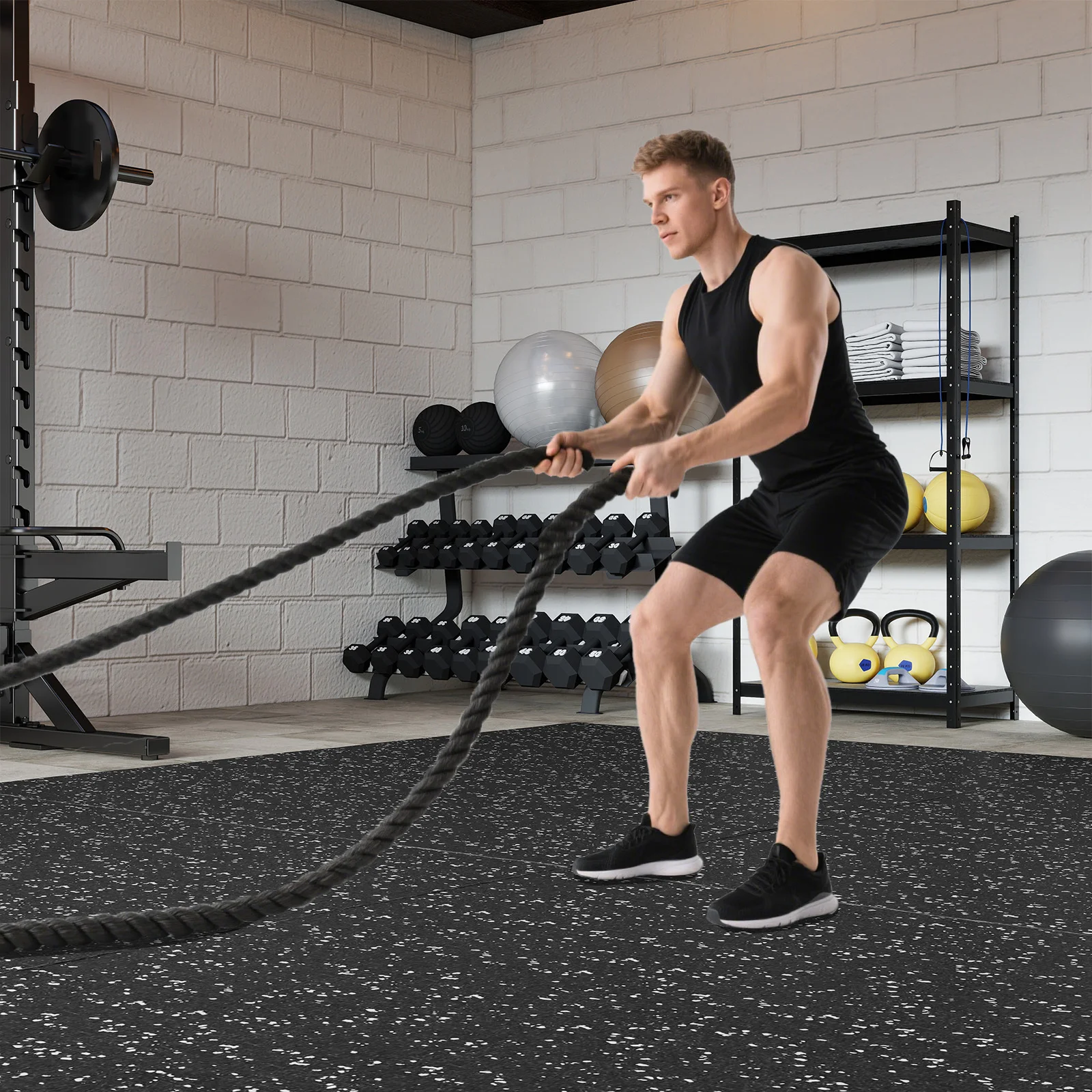 COSTWAY 0.79" Thick Gym Flooring, 12 Pcs Exercise Equipment Workout Mats with Rubber Top, Interlocking Protective Puzzle Rubber Tiles with Borders for Home Gym, 48 Sq.ft Coverage
COSTWAY 0.79" Thick Gym Flooring, 12 Pcs Exercise Equipment Workout Mats with Rubber Top, Interlocking Protective Puzzle Rubber Tiles with Borders for Home Gym, 48 Sq.ft Coverage