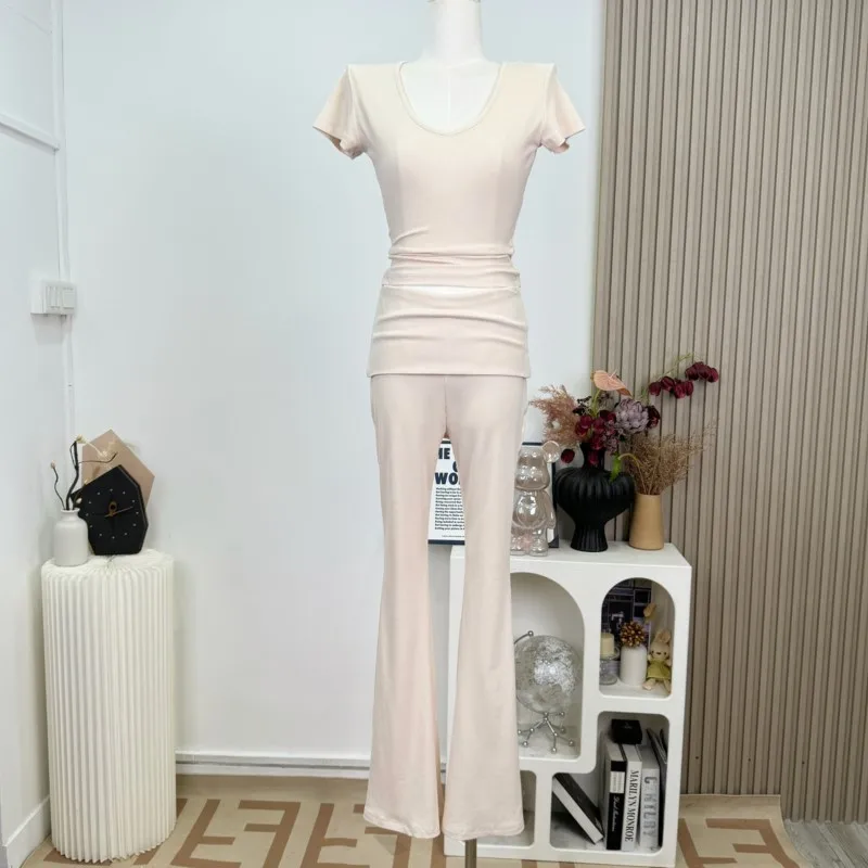 Solid Color Casual Tight Summer Outfits 2pcs Short Sleeve Tee Top And High Waist Trouser Women Suit Slim T-shirts +pants Set
Solid Color Casual Tight Summer Outfits 2pcs Short Sleeve Tee Top And High Waist Trouser Women Suit Slim T-shirts +pants Set