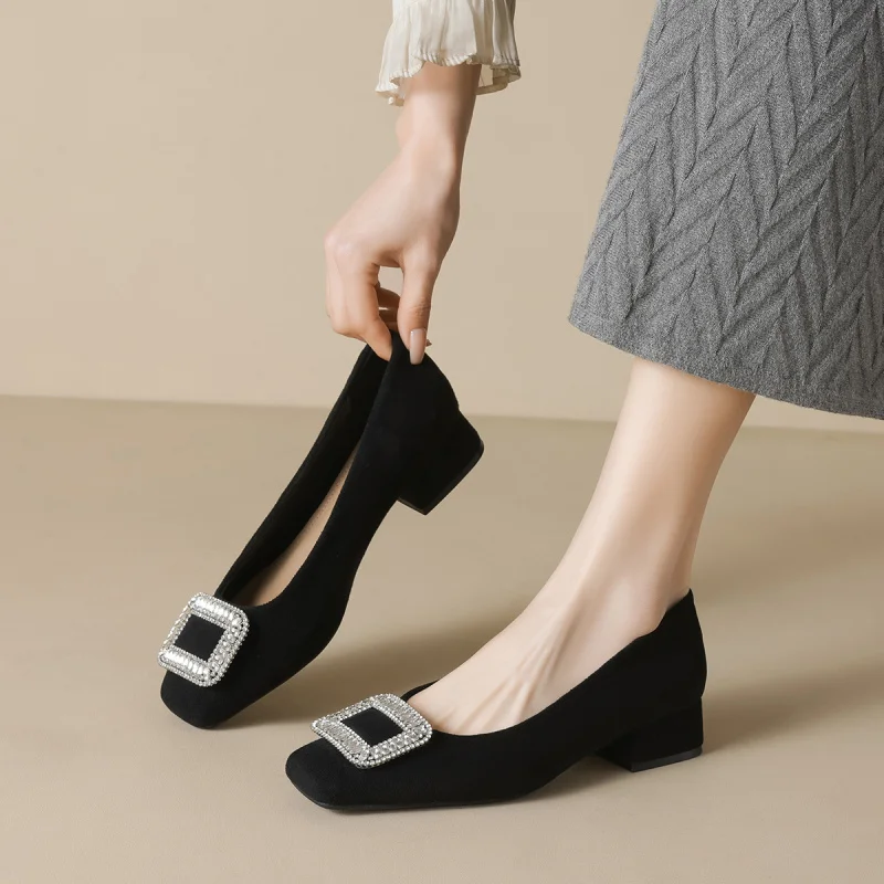 French-style chunky heel women's shoes2026New Spring and Autumn Black Work Rhinestone High Heels
French-style chunky heel women's shoes2026New Spring and Autumn Black Work Rhinestone High Heels