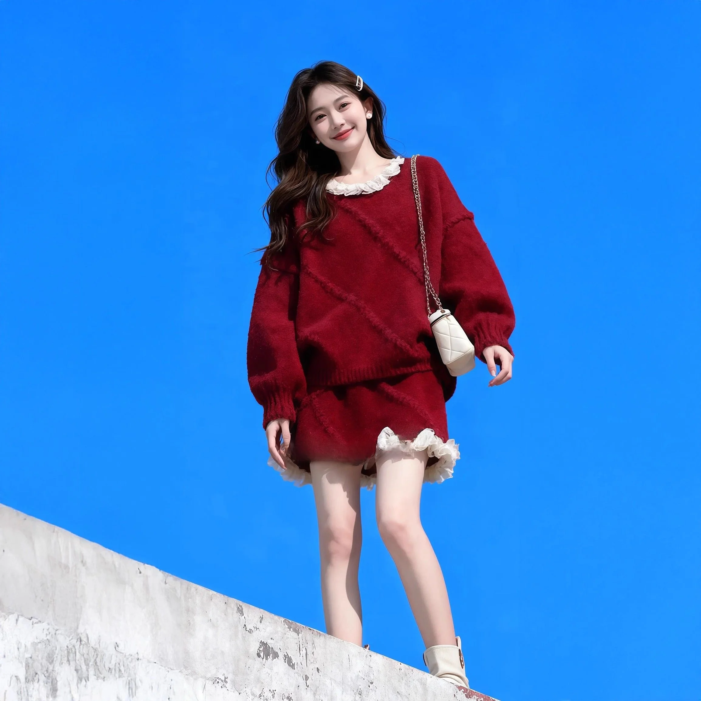 Ele зимний вязаный комплект из двух предметов для женщин, повседневный топ с кружевным воротником и цветочным принтом и облегающая юбка, модный ансамбль
Ele зимний вязаный комплект из двух предметов для женщин, повседневный топ с кружевным воротником и цветочным принтом и облегающая юбка, модный ансамбль