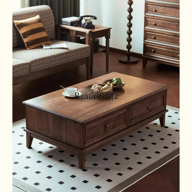 American Style Solid Wood Coffee Table North American Black Walnut Vintage Living Room with Drawer Side Table
American Style Solid Wood Coffee Table North American Black Walnut Vintage Living Room with Drawer Side Table