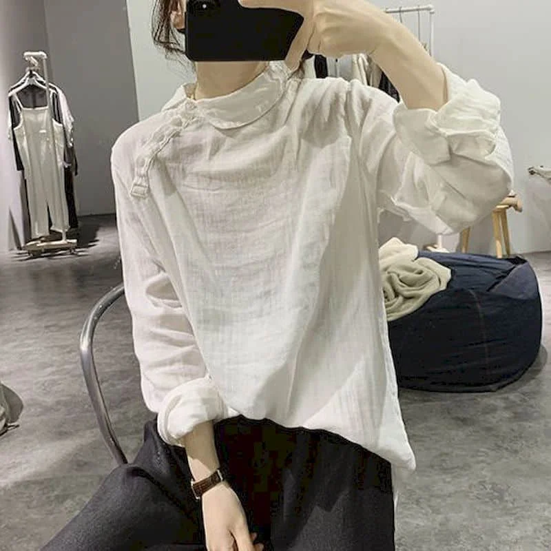 Shirts for Women Vintage Solid Cotton Doll collar Loose Long Sleeve Casual Single Breasted Korean Style Blouse Women Office Tops
Shirts for Women Vintage Solid Cotton Doll collar Loose Long Sleeve Casual Single Breasted Korean Style Blouse Women Office Tops