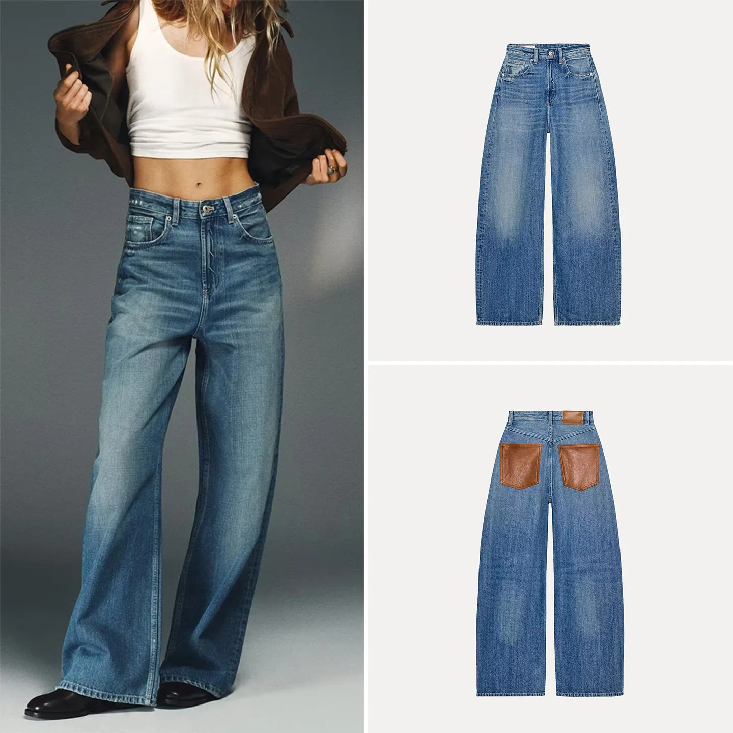 Fashionable High Waist Wide Leg Pocket Denim Jeans Women's Winter New Style Personality ZADATA Standard Fit Micro Stretch
Fashionable High Waist Wide Leg Pocket Denim Jeans Women's Winter New Style Personality ZADATA Standard Fit Micro Stretch