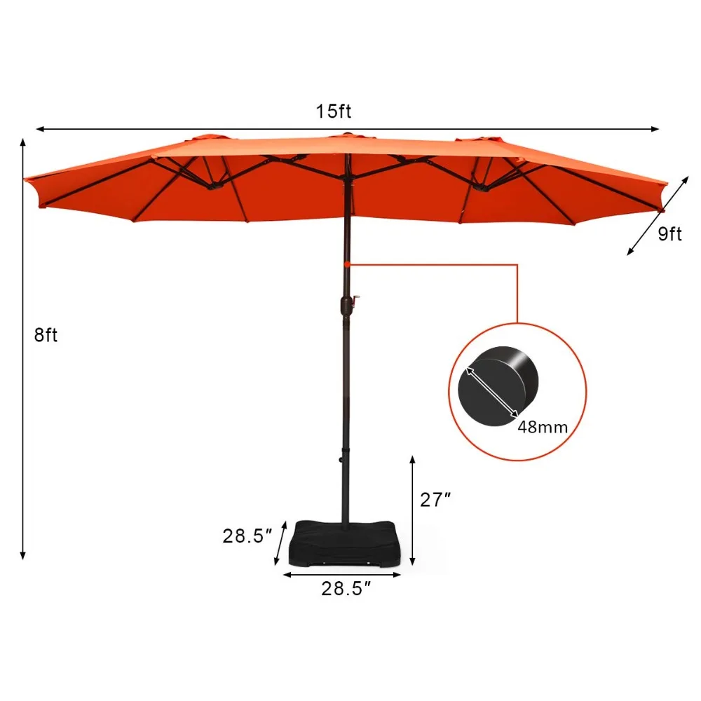 15 Ft Patio Double Sided Umbrella with Base, Extra Large Market Outdoor Twin Table Umbrella with Crank Handle, Customized
15 Ft Patio Double Sided Umbrella with Base, Extra Large Market Outdoor Twin Table Umbrella with Crank Handle, Customized
