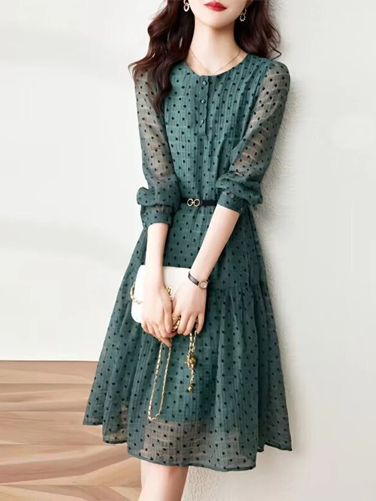 Women Polka Dot Chiffon Dresses Casual O Neck Long Sleeve Dot Print Dress Spring Female Elegant A Line Party Vestidos
Women Polka Dot Chiffon Dresses Casual O Neck Long Sleeve Dot Print Dress Spring Female Elegant A Line Party Vestidos