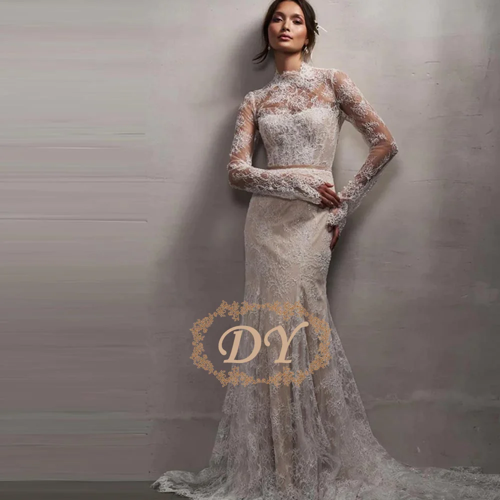 DY Lace High Neck Wedding Dress Dreamy Beaded Mermaid Bridal Gown Customized Long Strapless Dresses For Bride
DY Lace High Neck Wedding Dress Dreamy Beaded Mermaid Bridal Gown Customized Long Strapless Dresses For Bride