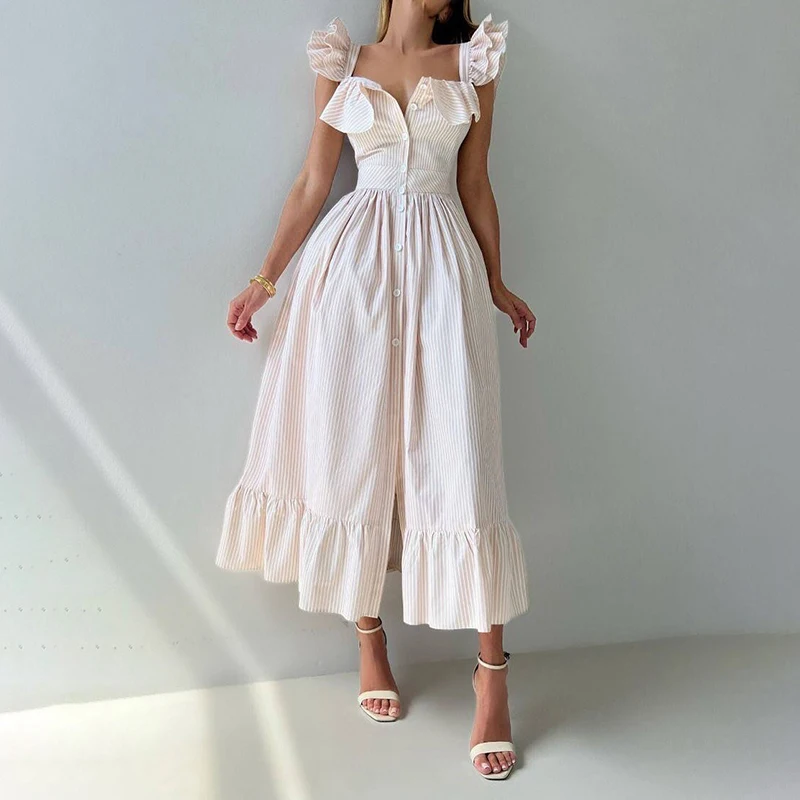 Street Flounce Flying Sleeves Dresses Spring Women Single Breasted Square Neck Dress Summer High Waist Split Knee Length Dress
Street Flounce Flying Sleeves Dresses Spring Women Single Breasted Square Neck Dress Summer High Waist Split Knee Length Dress