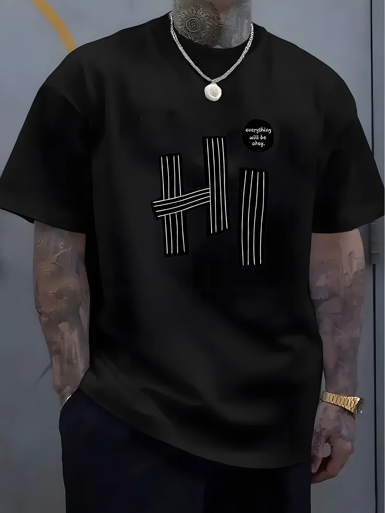 Summer Men's 100_ Pure Cotton Casual Sports Loose Hi Letter Printed Comfortable Round Neck Short Sleeved T-shirt Top
Summer Men's 100_ Pure Cotton Casual Sports Loose Hi Letter Printed Comfortable Round Neck Short Sleeved T-shirt Top