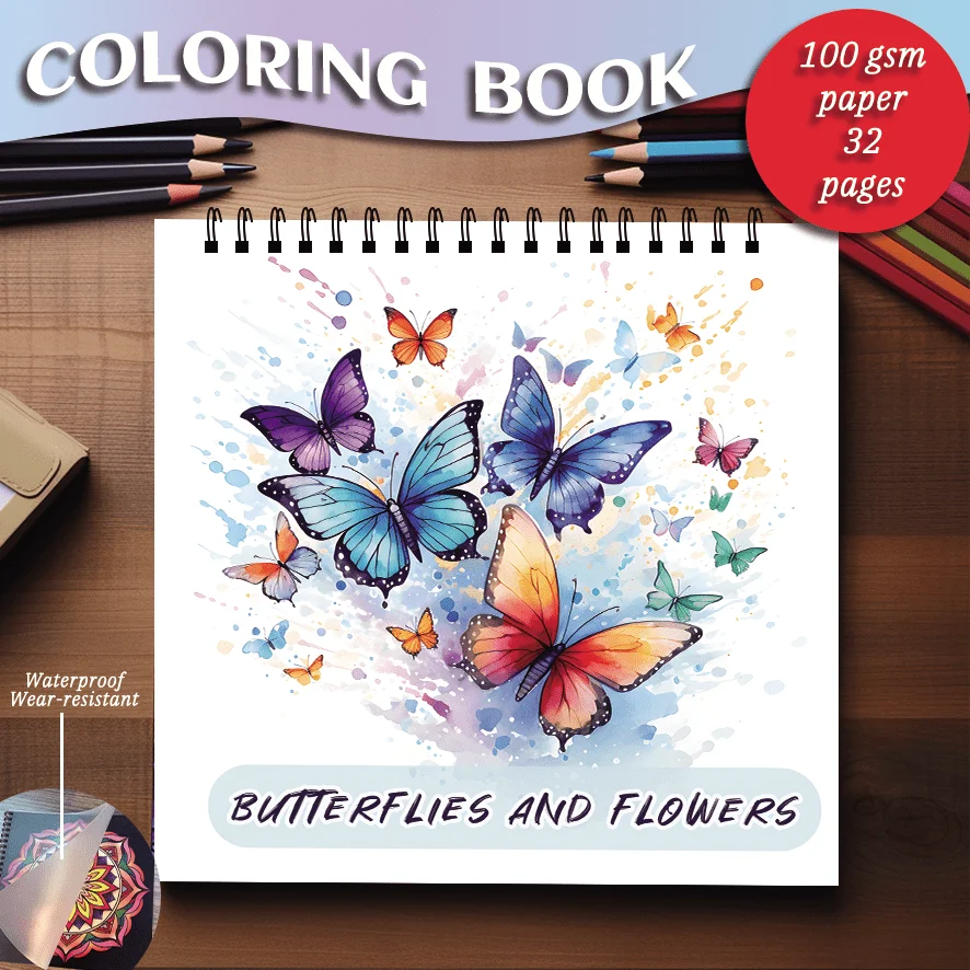 Coloring Book - 7.87 x 7.87 inches 32 pages Adult Butterfly Coloring Book - Helps to soothe, doodle, holiday party gift
Coloring Book - 7.87 x 7.87 inches 32 pages Adult Butterfly Coloring Book - Helps to soothe, doodle, holiday party gift