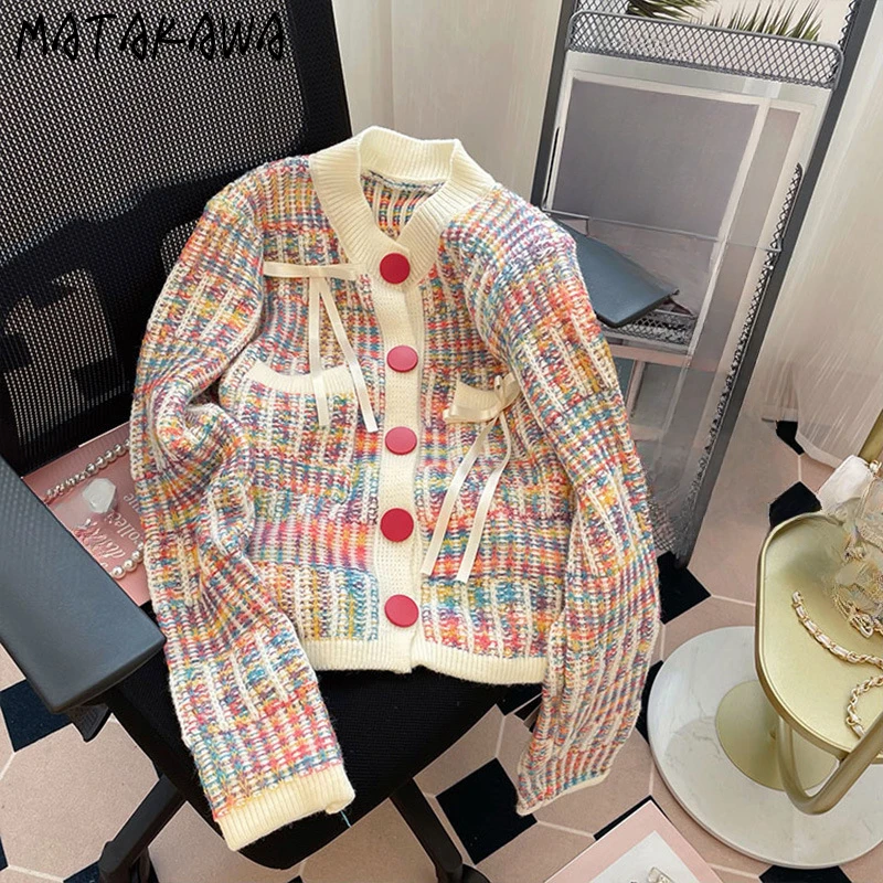 Короткие кардиганы Matakawa контрастного цвета с бантиками, корейские модные осенне-зимние женские свитера, винтажные милые теплые Sueter Mujer
Короткие кардиганы Matakawa контрастного цвета с бантиками, корейские модные осенне-зимние женские свитера, винтажные милые теплые Sueter Mujer