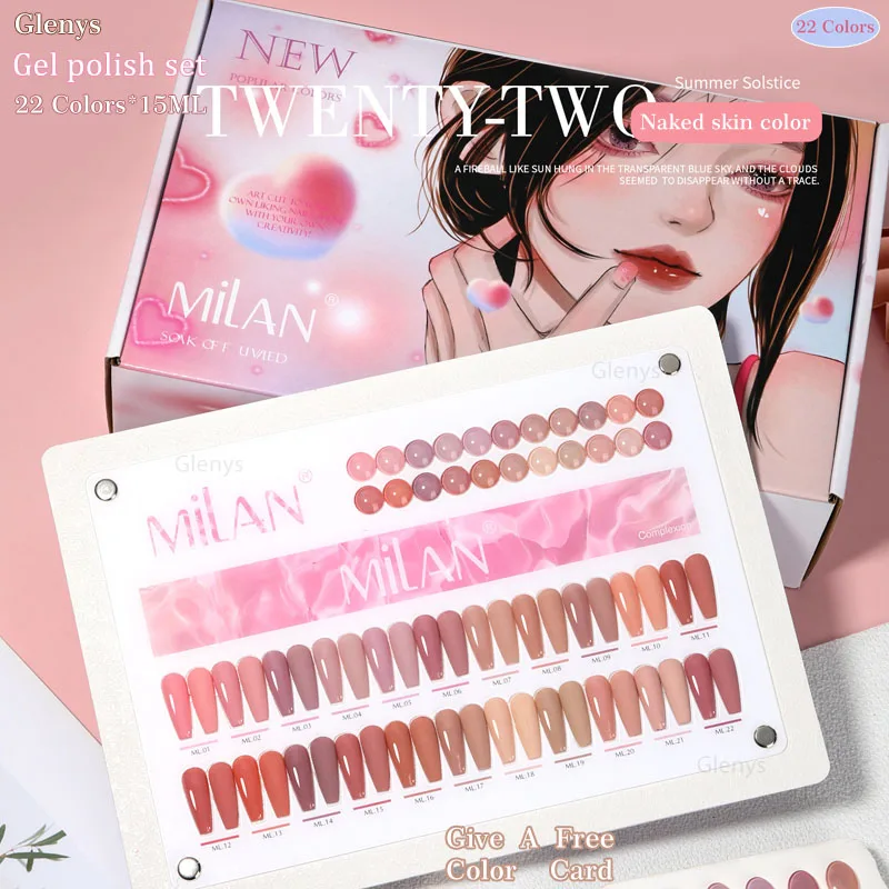 Glenys 22 color nude skin nail polish glue popular semi permanent immersion gel color matching card UV LED nail art varnish set
Glenys 22 color nude skin nail polish glue popular semi permanent immersion gel color matching card UV LED nail art varnish set