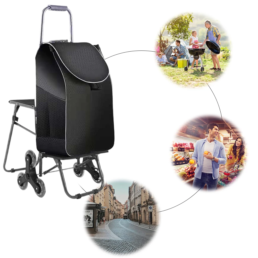 Foldable Stair Climbing Cart Climbing Stairs Luggage Cart Trolley with Waterproof Bag and Seat for Effortless Grocery Transport
Foldable Stair Climbing Cart Climbing Stairs Luggage Cart Trolley with Waterproof Bag and Seat for Effortless Grocery Transport