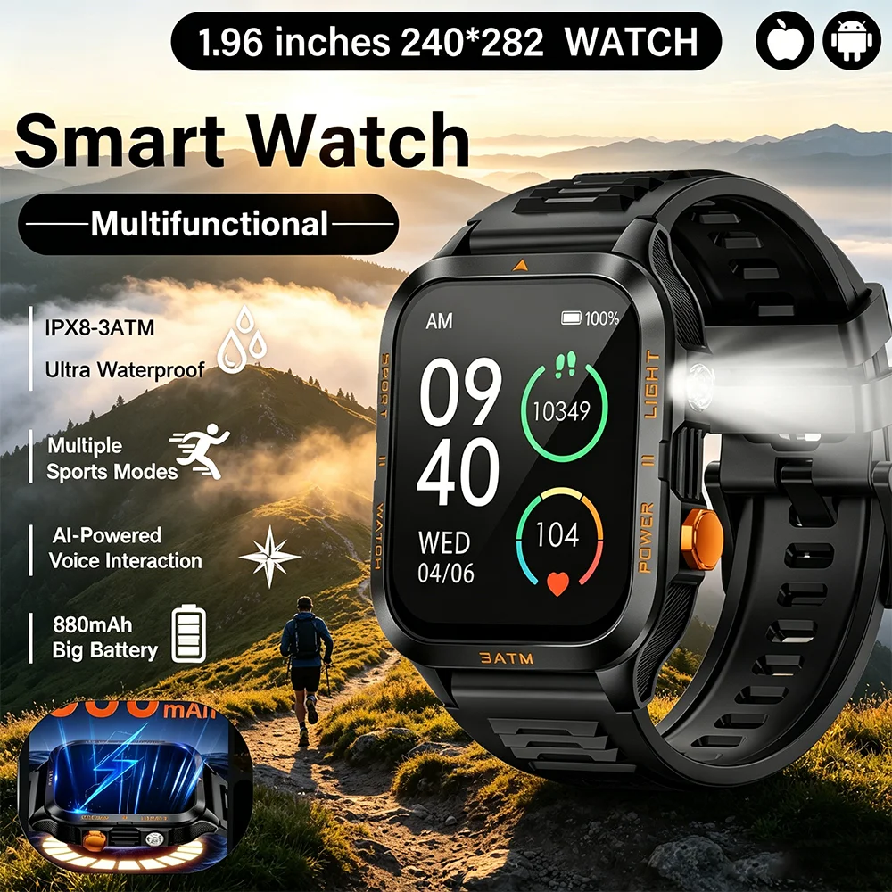 2026 New Smart Sports Watch 3ATM Waterproof 100+Sports Modes Health Detection LED Lighting 1.96 inch Screen 880mAh Large Battery
2026 New Smart Sports Watch 3ATM Waterproof 100+Sports Modes Health Detection LED Lighting 1.96 inch Screen 880mAh Large Battery